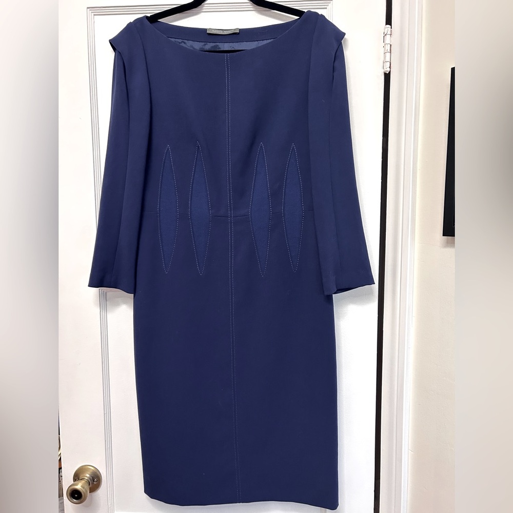 Alberta Ferretti Purple Long Sleeve Dress, Boat Neck, Unique Waist Shoulder, 6